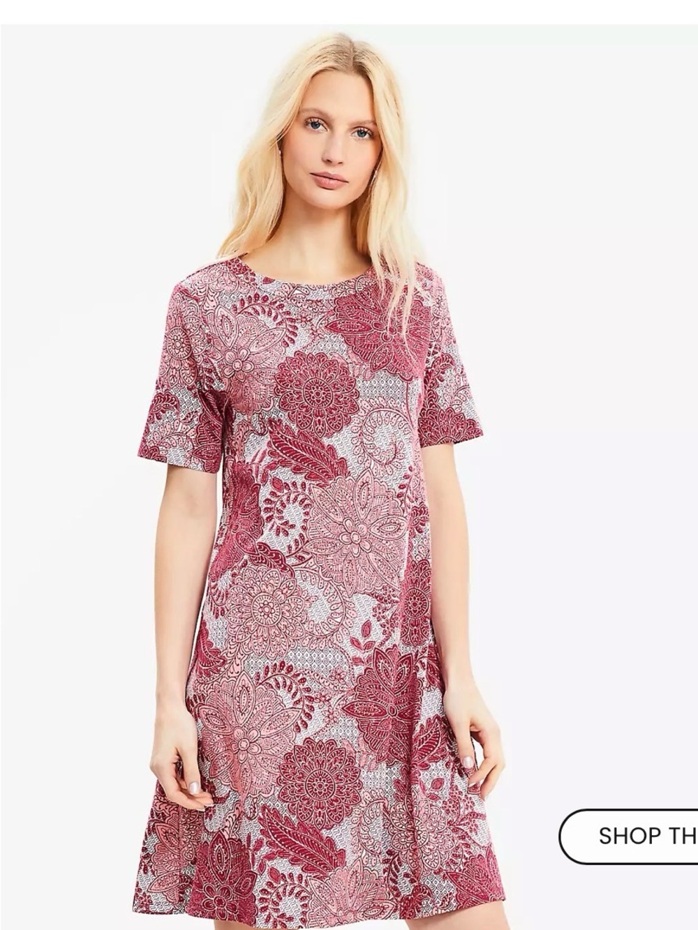 LOFT Red Floral A-Line Swing Dress